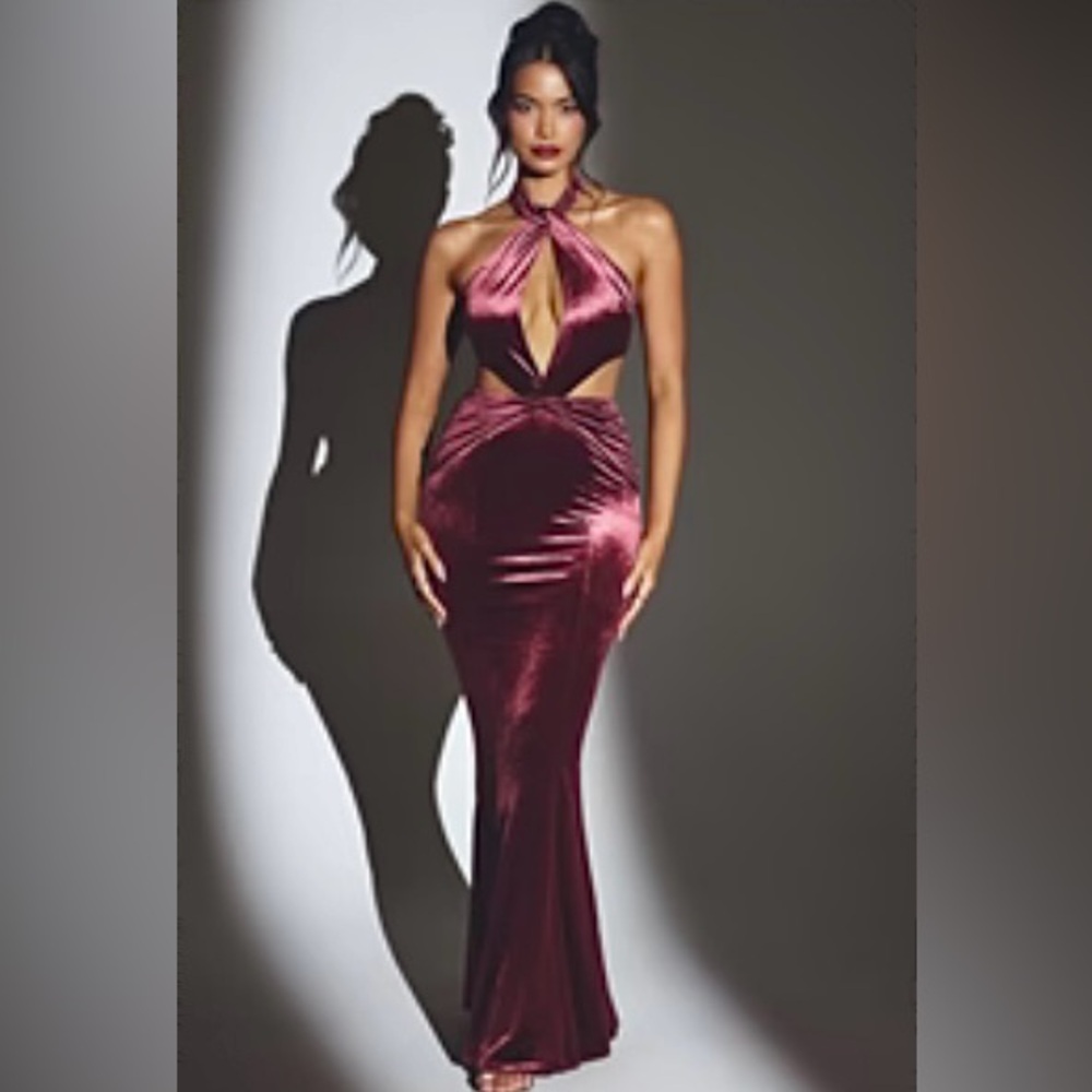 Oh Polly Burgundy Halter Maxi Dress